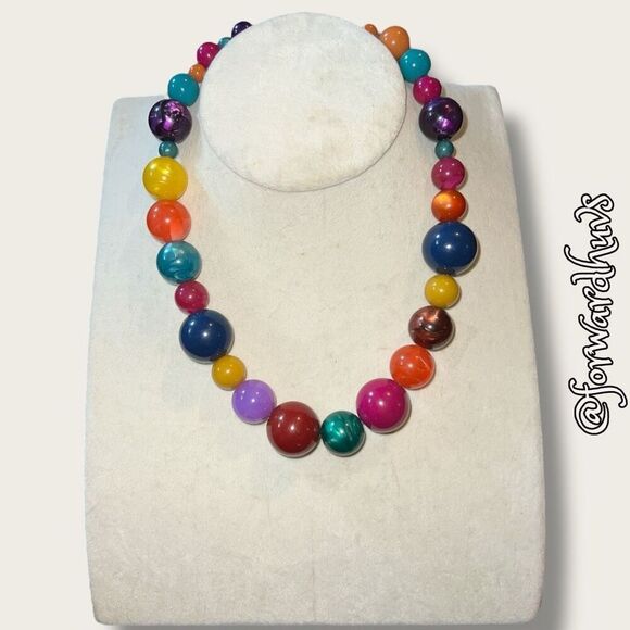 Bundle Sale 3 for $15 | 18-Inch Multicolored Marbled Bead Necklace - Picture 1 of 7